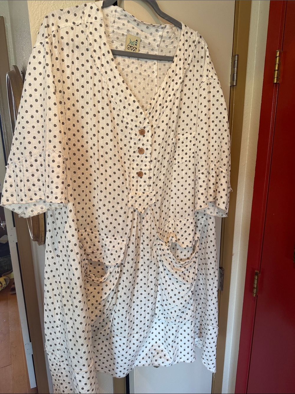 Jaded Gypsy White Polka Dot Button-Front Dress